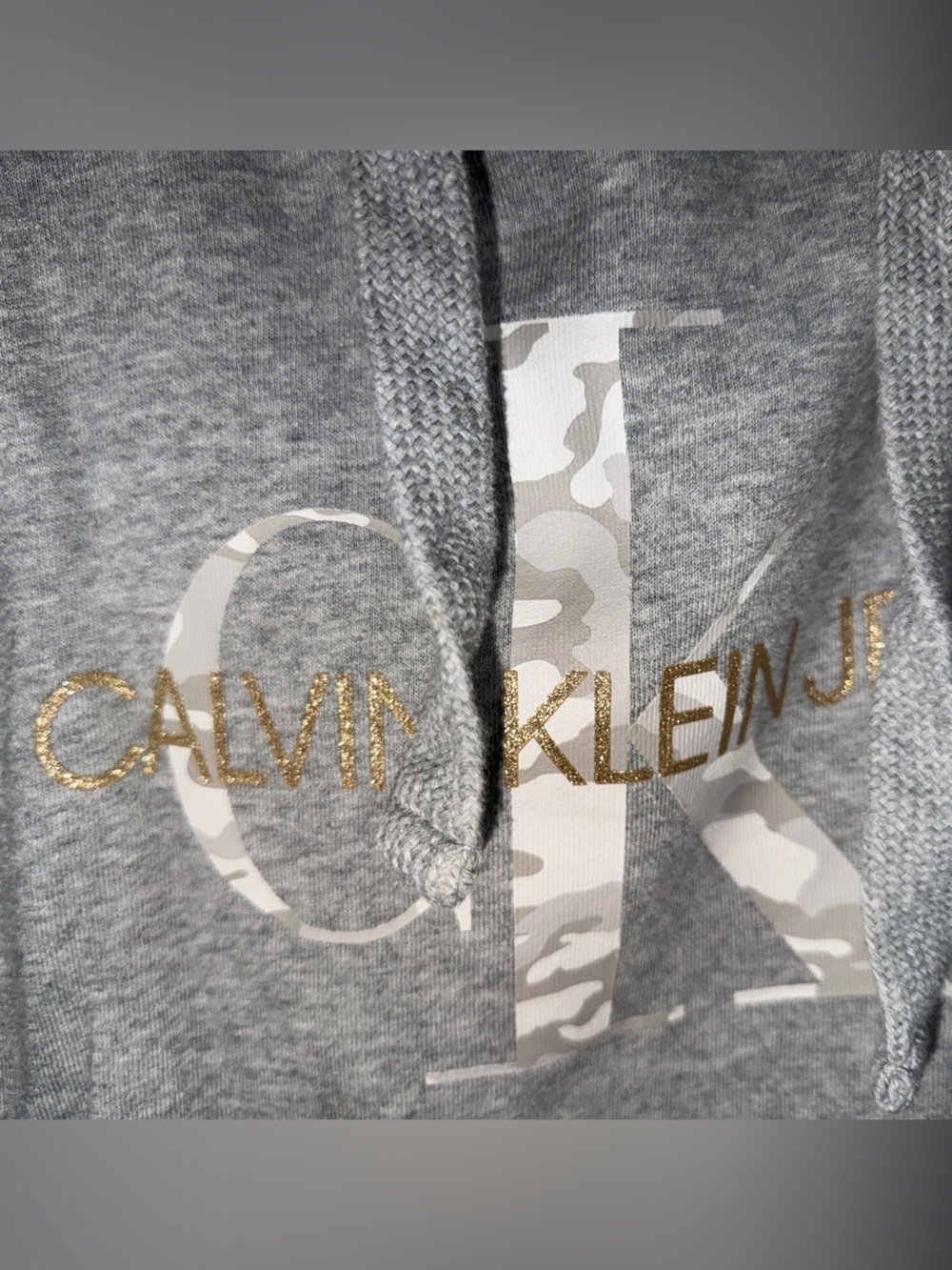 Calvin Klein Light Gray Logo Hoodie Sweatshirt - Picture 2 of 4